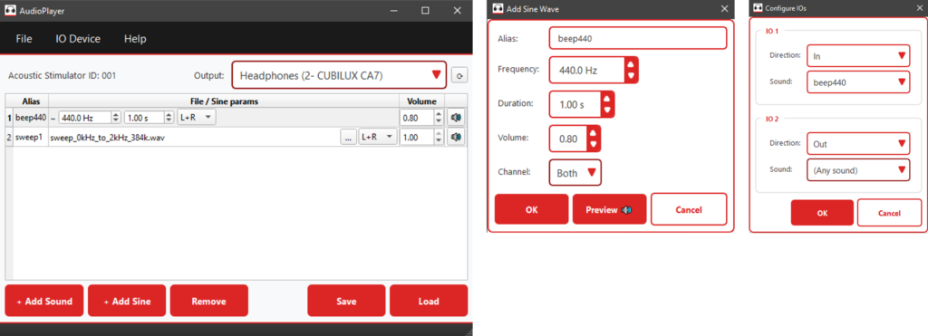 Screenshot of the high frequency audio player software.